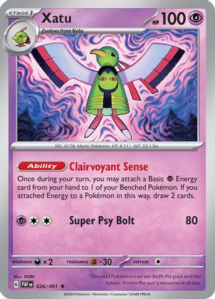 Xatu 026/091 - Reverse Holofoil SV Paldean Fates - Rare