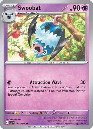 Swoobat 033 - Reverse Holofoil SV Paldean Fates - Uncommon