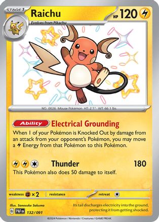 Raichu 132/091 - Holofoil SV Paldean Fates - Shiny Rare