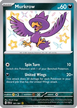Murkrow 181 - Holofoil SV Paldean Fates - Shiny Rare