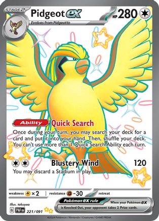 Pidgeot ex 221 - Holofoil SV Paldean Fates - Shiny Ultra Rare