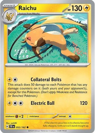 Raichu 052 - Reverse Holofoil SV05 Temporal Forces - Common