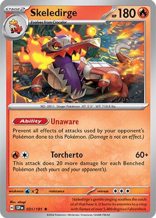 Skeledirge 031 - Reverse Holofoil SV08 Surging Sparks - Rare