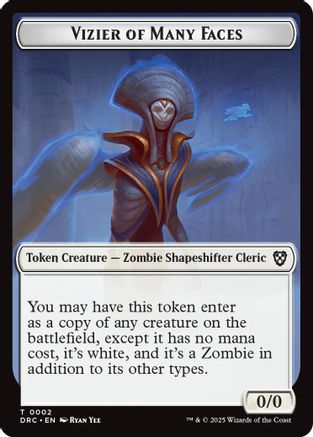 Vizier of Many Faces // Zombie (0003) Double-Sided Token (DRC-2 // 3) - Commander: Aetherdrift