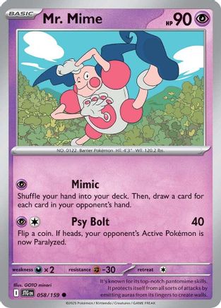 Mr. Mime 058 - Reverse Holofoil SV09 Journey Together - Common