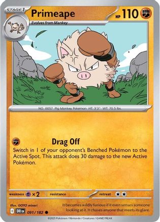Primeape 091 - Reverse Holofoil SV10 Destined Rivals - Common
