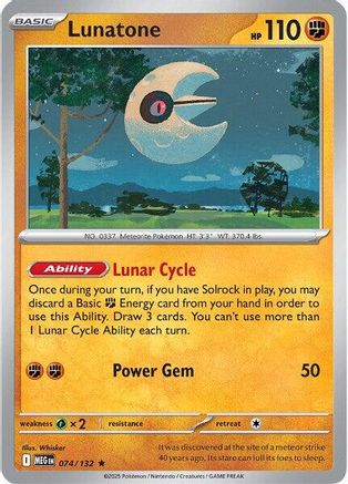 Lunatone 074 - Reverse Holofoil ME01 Mega Evolution - Rare