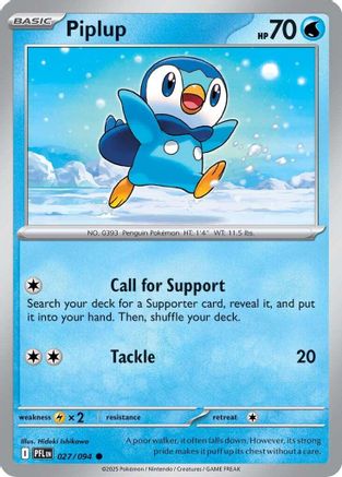 Piplup 027/094 - Reverse Holofoil ME02 Phantasmal Flames - Common