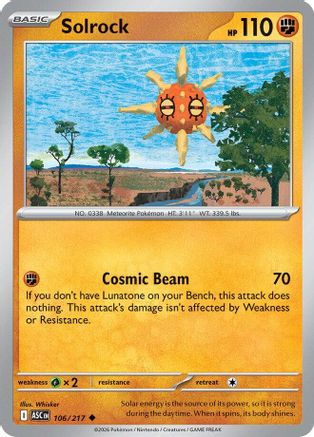 Solrock 106 - Reverse Holofoil ME Ascended Heroes - Uncommon