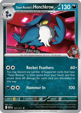 Team Rocket's Honchkrow 127 - Reverse Holofoil ME Ascended Heroes - Rare