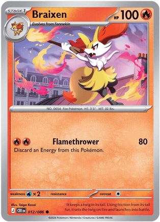 Braixen 012 - Reverse Holofoil ME04 Chaos Rising - Common