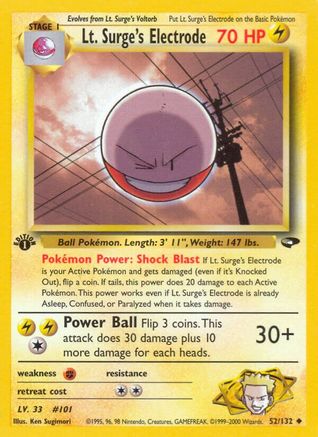 Lt. Surge's Electrode 052 - 1st Edition Gym Challenge - Uncommon