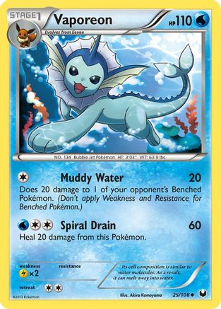 Vaporeon 025/108 - Reverse Holofoil Dark Explorers - Uncommon