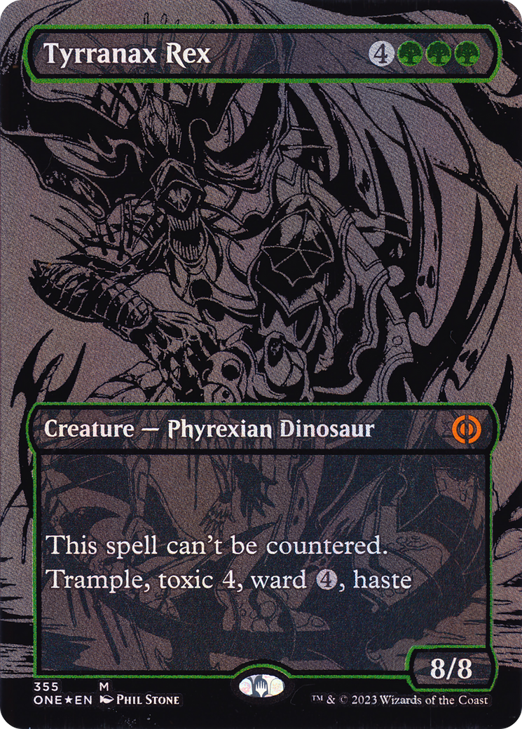 Tyrranax Rex (Oil Slick Raised Foil) (ONE-355) - Phyrexia: All Will Be One (Borderless) Foil