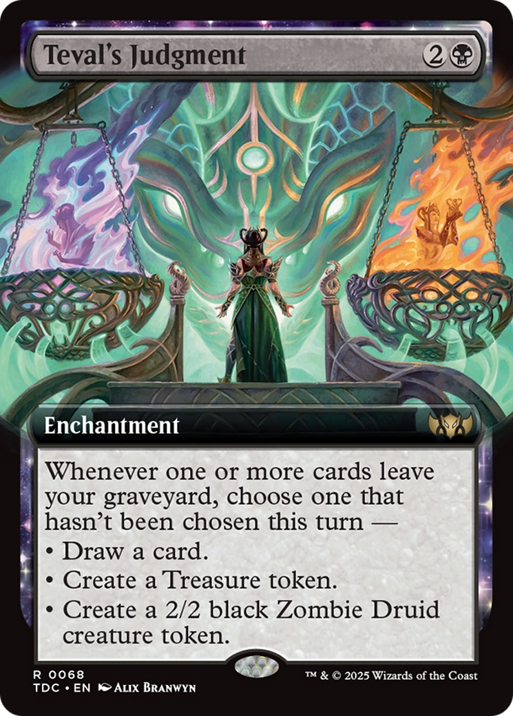 Teval's Judgment (Extended Art) (TDC-068) - Commander: Tarkir: Dragonstorm: (enchantment, Extended Art)