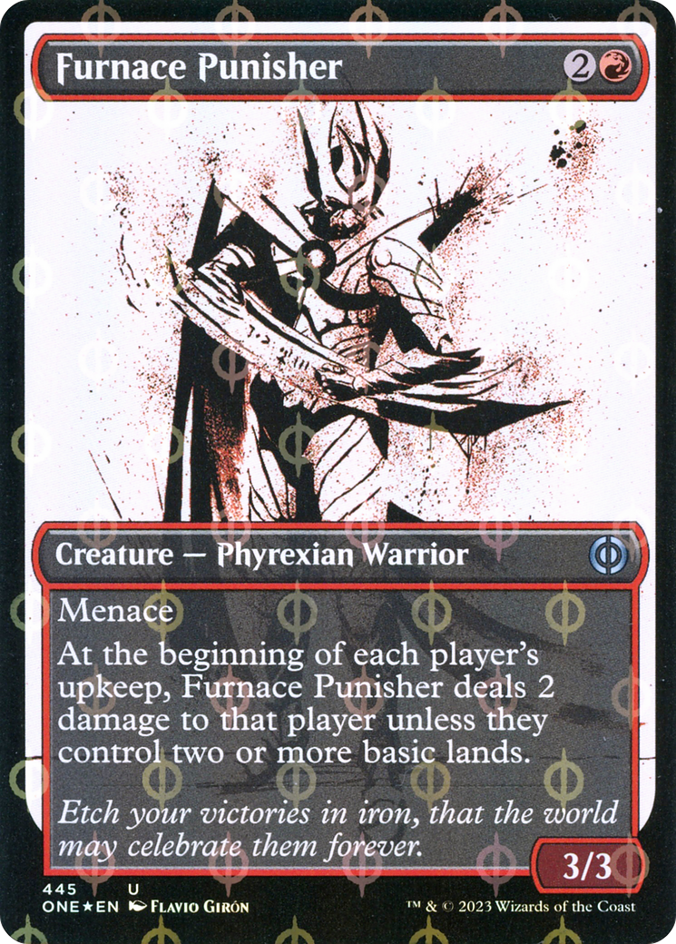 Furnace Punisher (Showcase) (Step-and-Compleat Foil) (ONE-445) - Phyrexia: All Will Be One: (Showcase) Foil