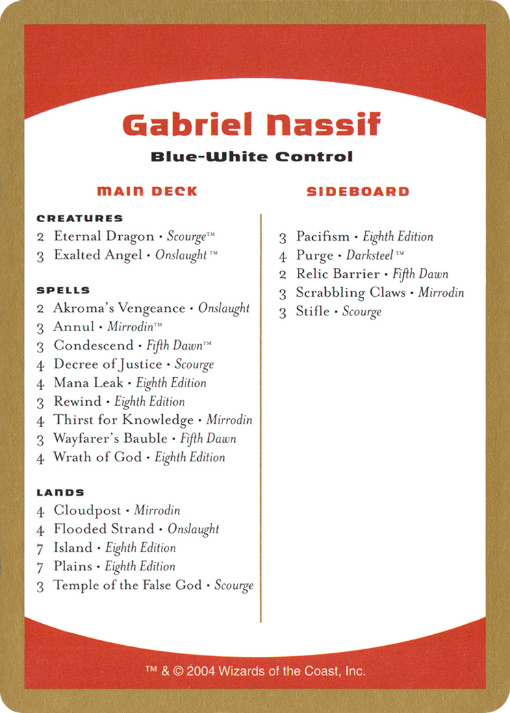 2004 Gabriel Nassif Decklist Card (WCD-) - World Championship Decks 2004