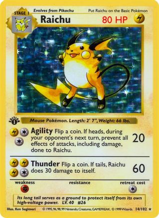 Raichu  - 1st Edition Holofoil Base Set Shadowless - Holo Rare