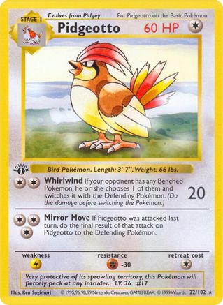 Pidgeotto/102  - 1st Edition Base Set Shadowless - Rare