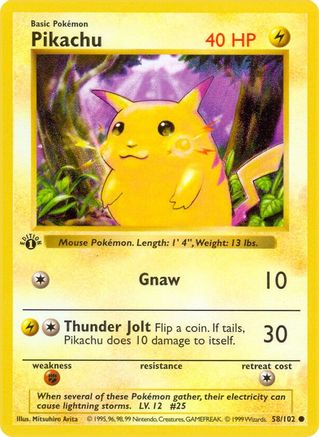 Pikachu 058  - 1st Edition Base Set Shadowless - Common