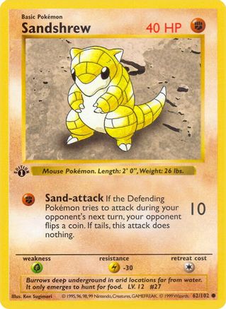 Sandshrew 062  - 1st Edition Base Set Shadowless - Common