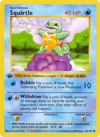 Squirtle 063  - 1st Edition Base Set Shadowless - Common