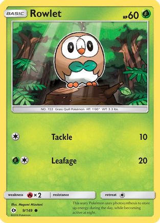 Rowlet 009  - Reverse Holofoil SM Base Set - Common