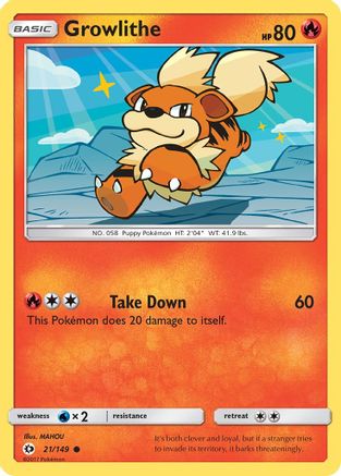 Growlithe 021  - Reverse Holofoil SM Base Set - Common