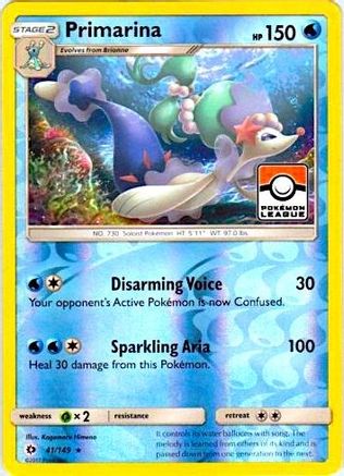 Primarina (Pokemon League) 041/149  - Reverse Holofoil League & Championship Cards - Promo