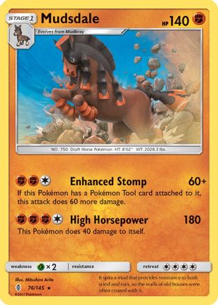 Mudsdale 076  - Reverse Holofoil SM  Guardians Rising - Holo Rare
