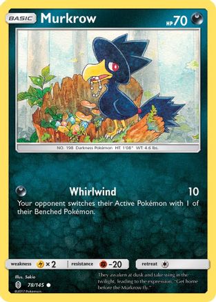 Murkrow 078  - Reverse Holofoil SM  Guardians Rising - Common