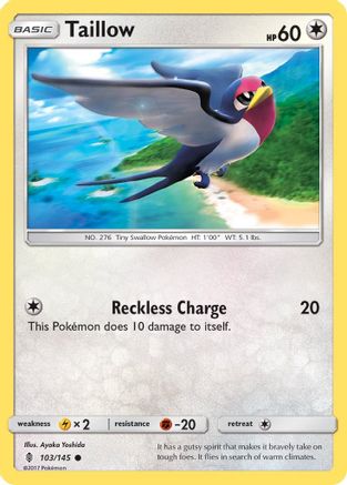Taillow 103  - Reverse Holofoil SM  Guardians Rising - Common