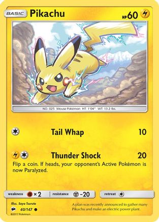 Pikachu 040  - Reverse Holofoil SM  Burning Shadows - Common