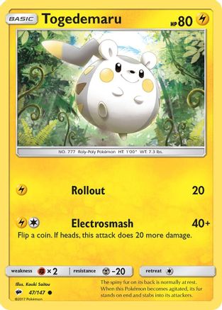 Togedemaru 047  - Reverse Holofoil SM  Burning Shadows - Common