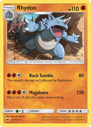 Rhydon 066  - Reverse Holofoil SM  Burning Shadows - Uncommon