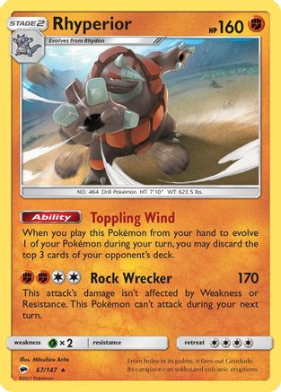 Rhyperior 067/147  - Holofoil SM  Burning Shadows - Holo Rare