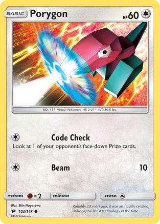 Porygon 103  - Reverse Holofoil SM  Burning Shadows - Common