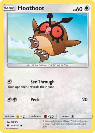 Hoothoot 106  - Reverse Holofoil SM  Burning Shadows - Common