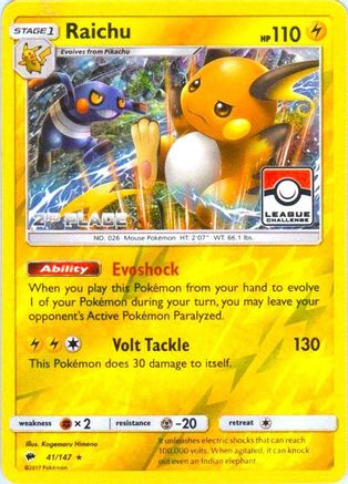 Raichu - 41/147 (League Challenge) [2nd Place]/147  - Reverse Holofoil League & Championship Cards - Promo