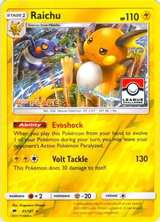 Raichu (League Challenge) [4th Place] 041/147  - Reverse Holofoil League & Championship Cards - Promo