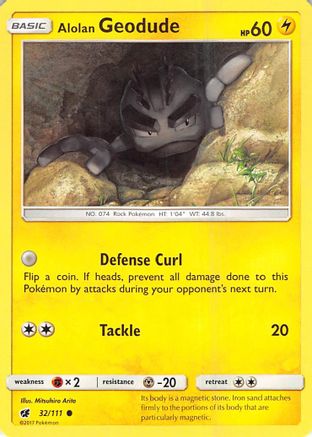 Alolan Geodude 032  - Reverse Holofoil SM  Crimson Invasion - Common