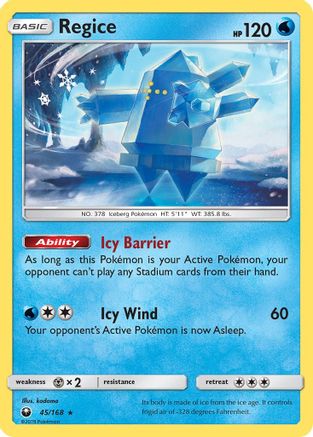 Regice 045  SM  Celestial Storm - Rare