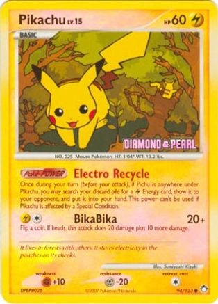 Pikachu - 94/123 (Diamond & Pearl)/123  - Reverse Holofoil Burger King Promos - Promo