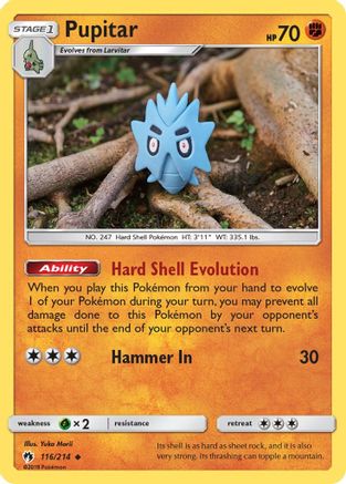 Pupitar 116  - Reverse Holofoil SM  Lost Thunder - Uncommon