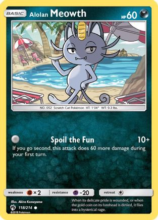 Alolan Meowth 118  - Reverse Holofoil SM  Lost Thunder - Common