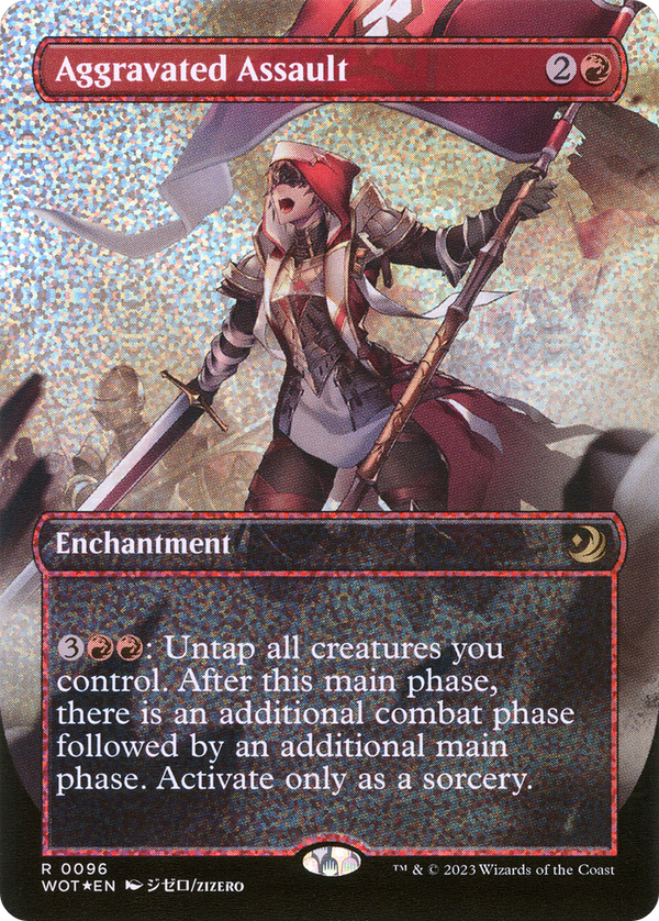Aggravated Assault (Anime Borderless) (Confetti Foil) (WOT-096) - Wilds of Eldraine: Enchanting Tales Foil