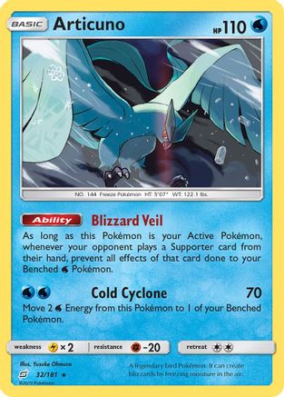 Articuno 032  - Reverse Holofoil SM  Team Up - Holo Rare