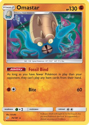 Omastar  - Holofoil SM  Team Up - Holo Rare