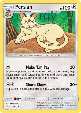Persian 126  - Reverse Holofoil SM  Team Up - Uncommon