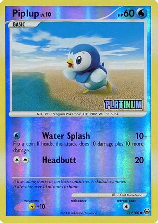 Piplup - 71/100 [Platinum]/100  - Reverse Holofoil Burger King Promos - Promo